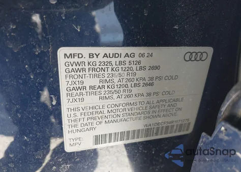 2024 Audi Q3 Premium 45 Tfsi S Line Quattro Tiptronic z USA, uszkodzony, nr VIN WA1DECF34R1171275